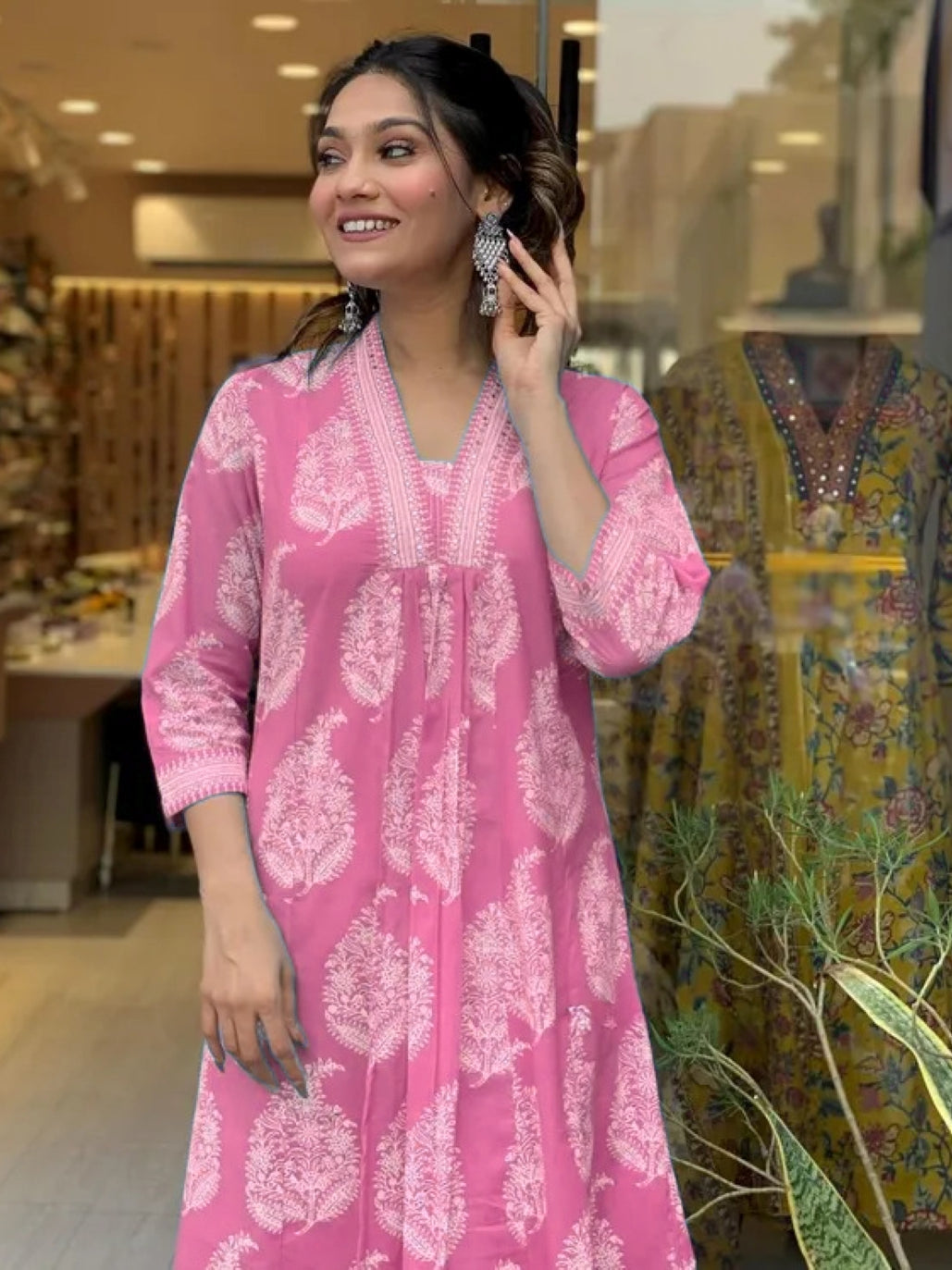 Women's Rayon Blend Anarkali Printed Kurta with Pant & Dupatta