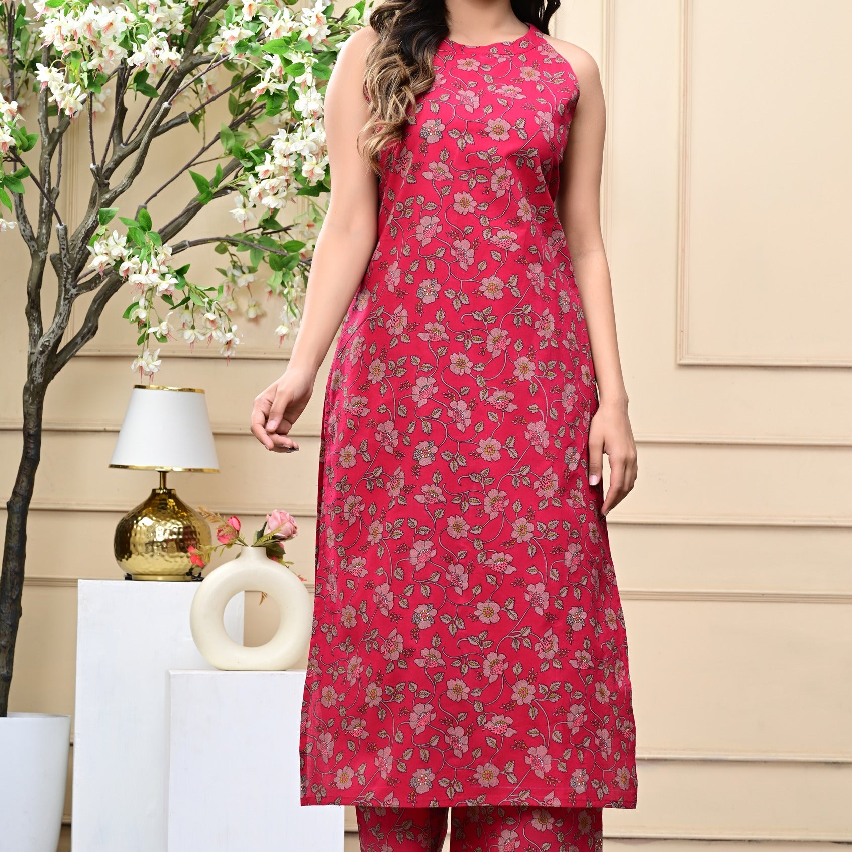Floral Printed Pure Cotton Kurta with Palazzos