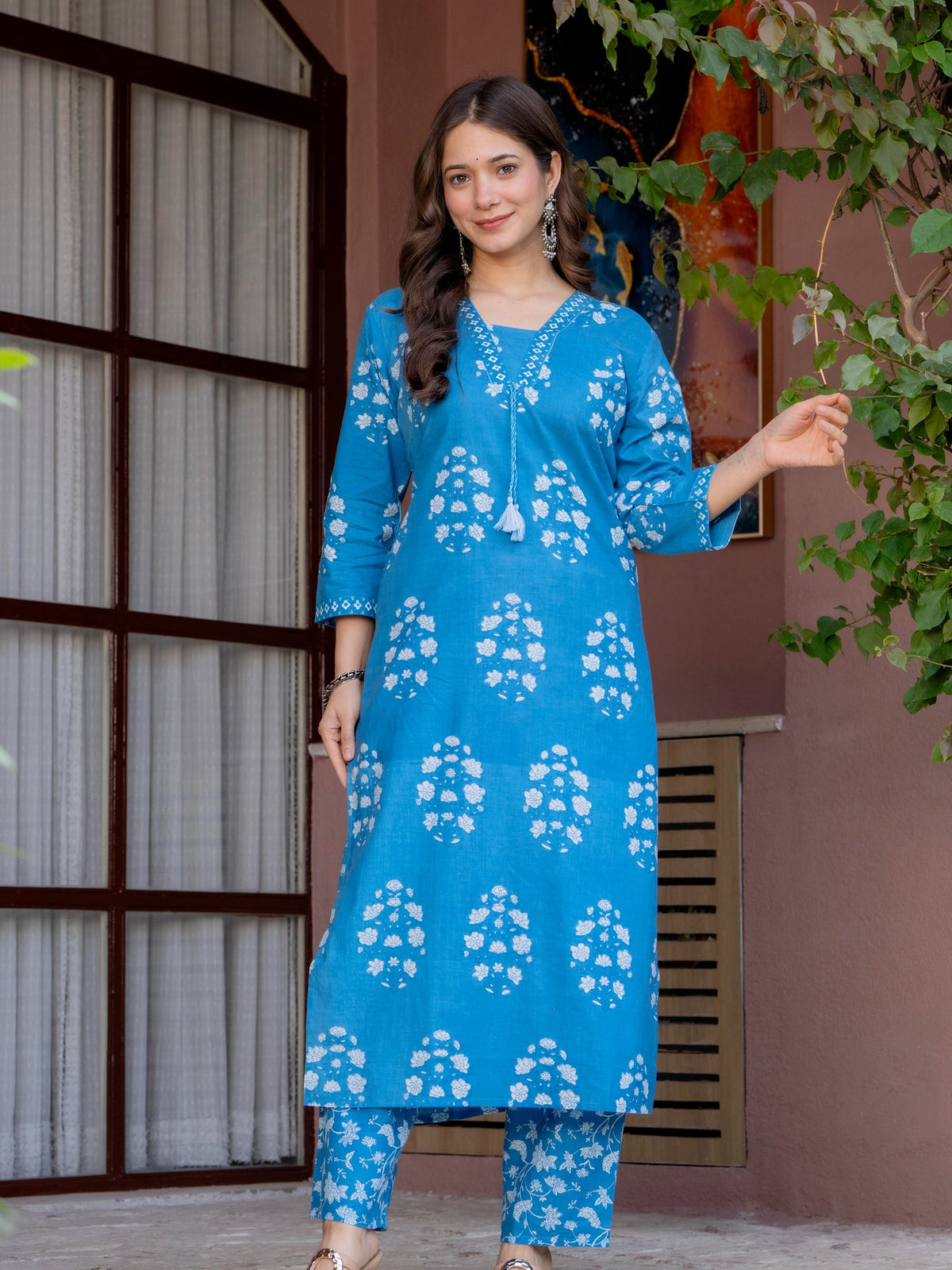Women's Pure Cotton Printed Straight Kurta Set with Palazzo Pants & Dupatta