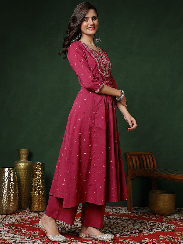 Women’s 100% Pure Cotton Anarkali Kurta Set with Pant & Dupatta