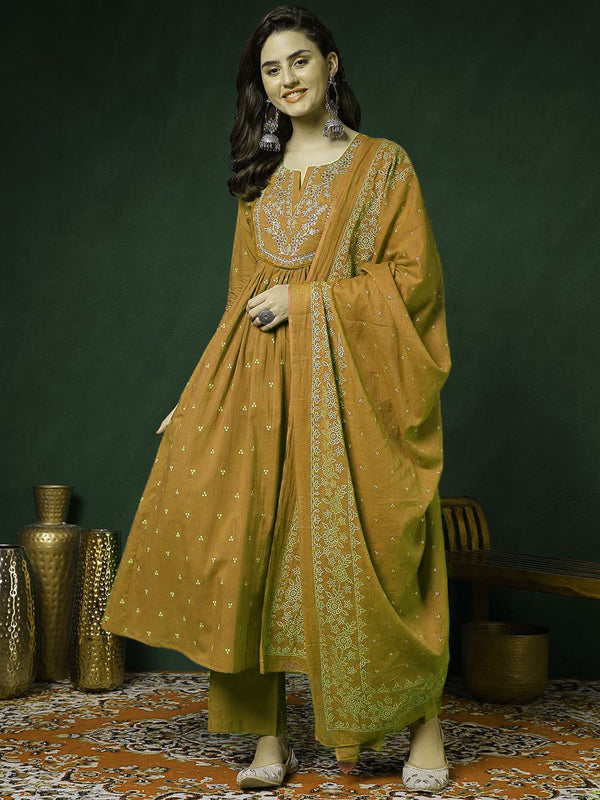 Women’s 100% Pure Cotton Anarkali Kurta Set with Pant & Dupatta