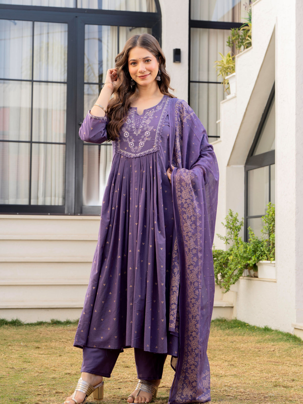 Women’s 100% Pure Cotton Anarkali Kurta Set with Pant & Dupatta