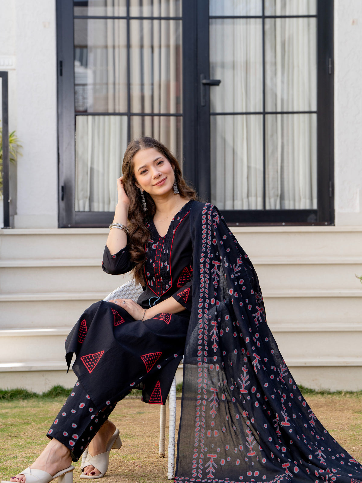 Pure Cotton Printed Straight Kurta Set with Palazzo Pants & Dupatta