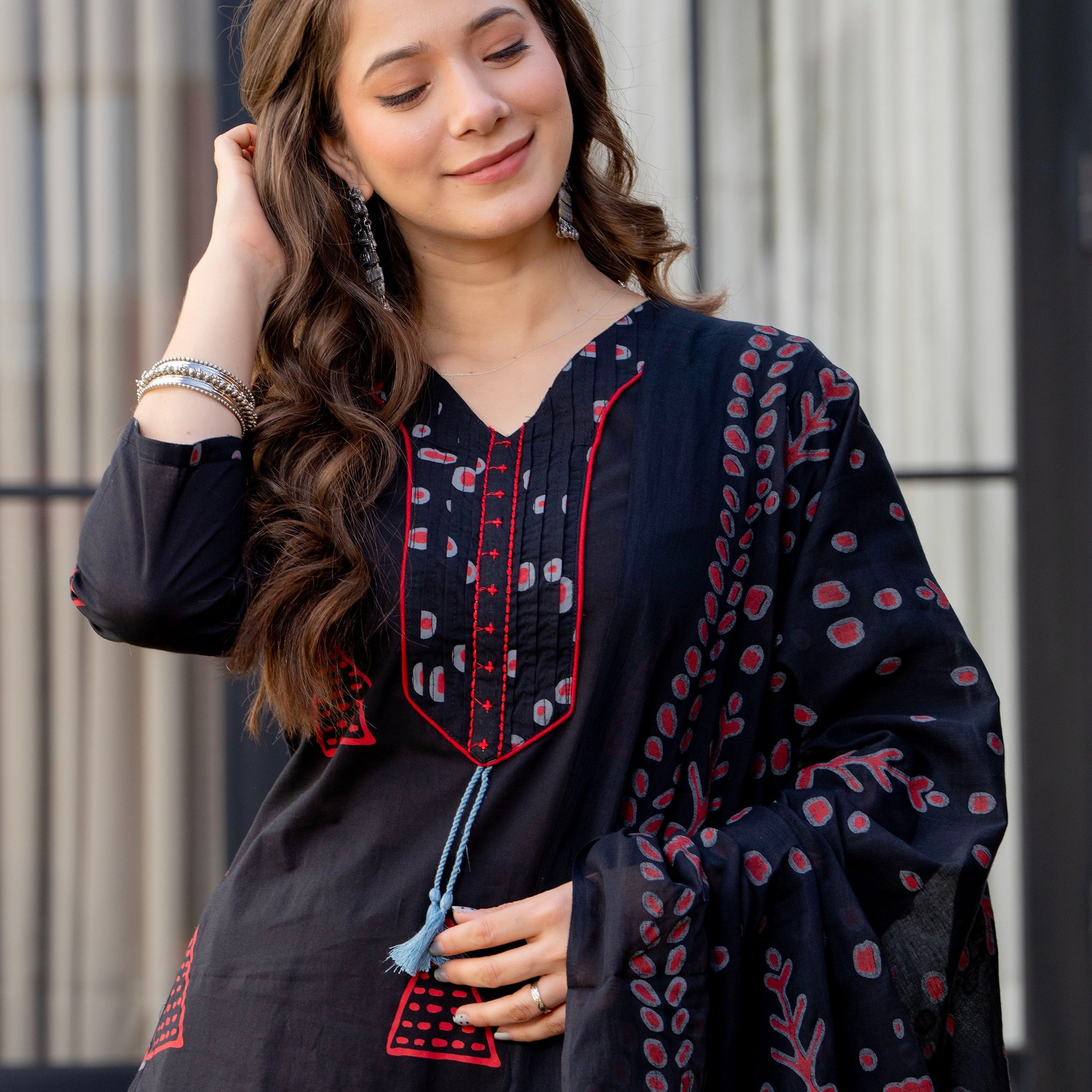 Gekha Women's Pure Cotton Printed Straight Kurta Set with Palazzo Pants & Dupatta- Ethnic Wear