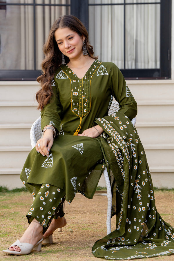 Pure Cotton Printed Straight Kurta Set with Palazzo Pants & Dupatta