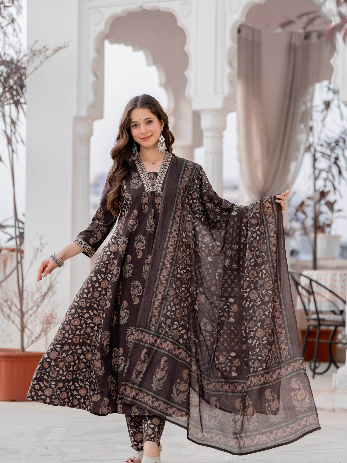 GEKHA Women’s Cotton Printed Flared Kurta Set with Pants & Dupatta | Elegant Ethnic Wear for Women | Floral Print | Comfortable Suit Set