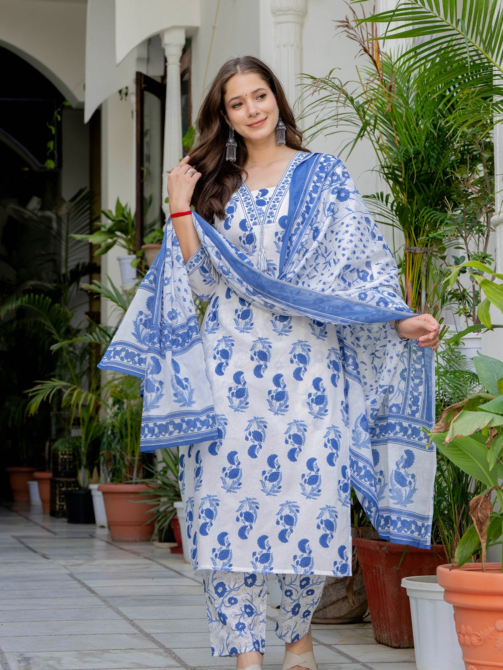 Cotton Printed straight Kurta Set with Pants & Dupatta