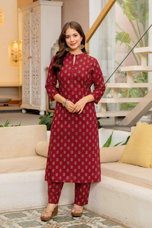 GEKHA Women's Pure Cotton Straight Kurta Set with Palazzo Pants & Dupatta