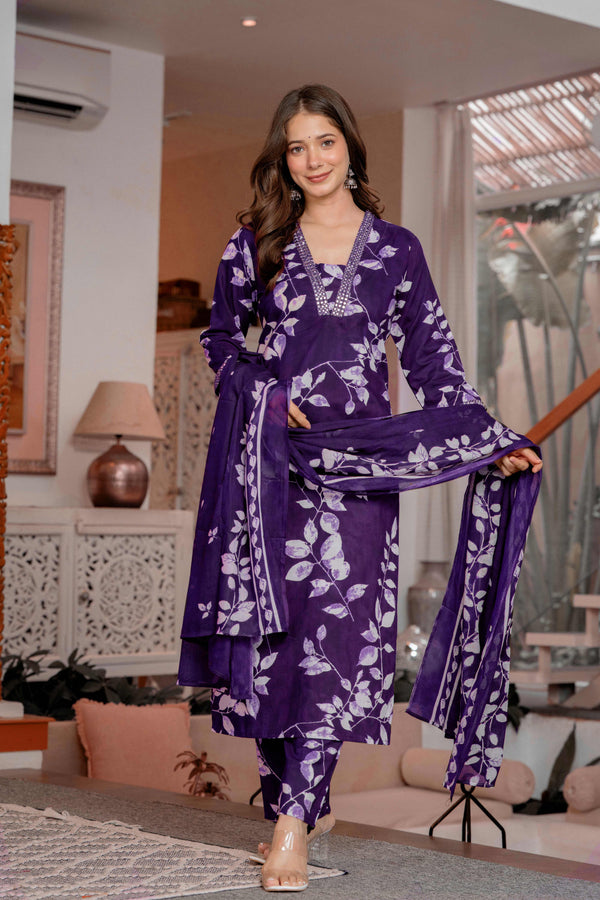 Cotton Printed straight Kurta Set with Pants & Dupatta