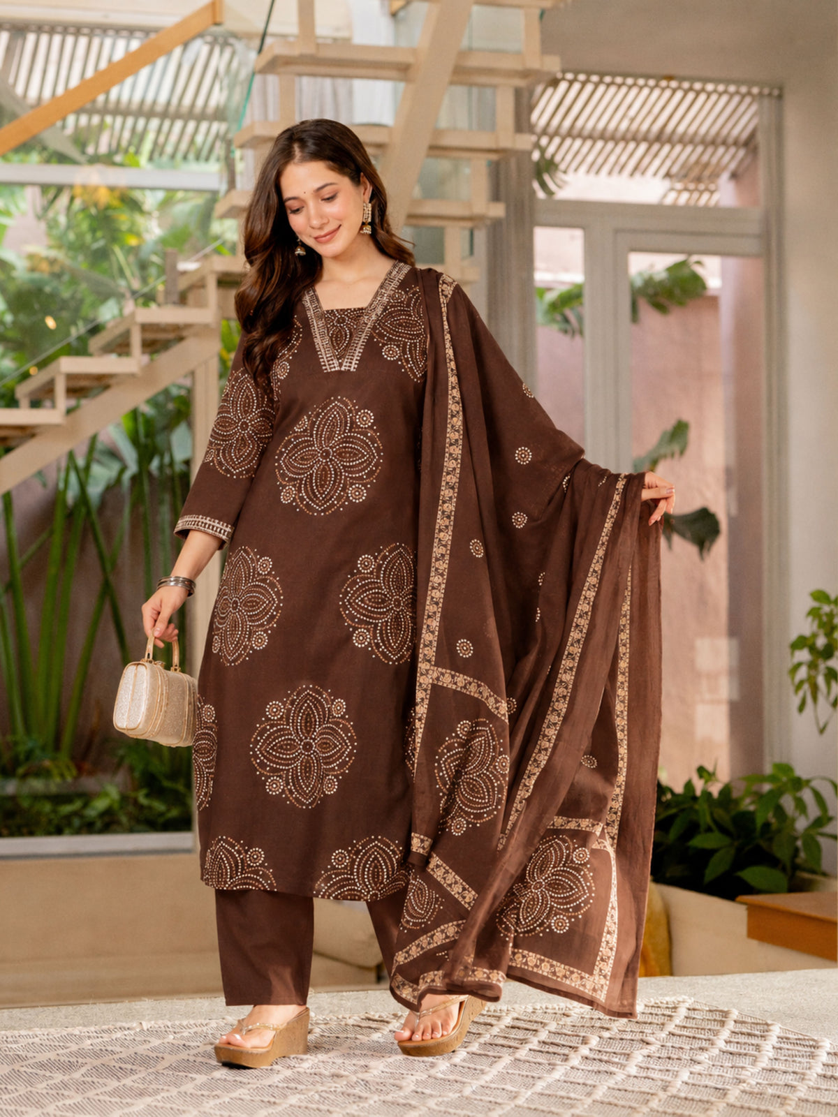 Pure Cotton Straight Kurta Set with Palazzo Pants & Dupatta
