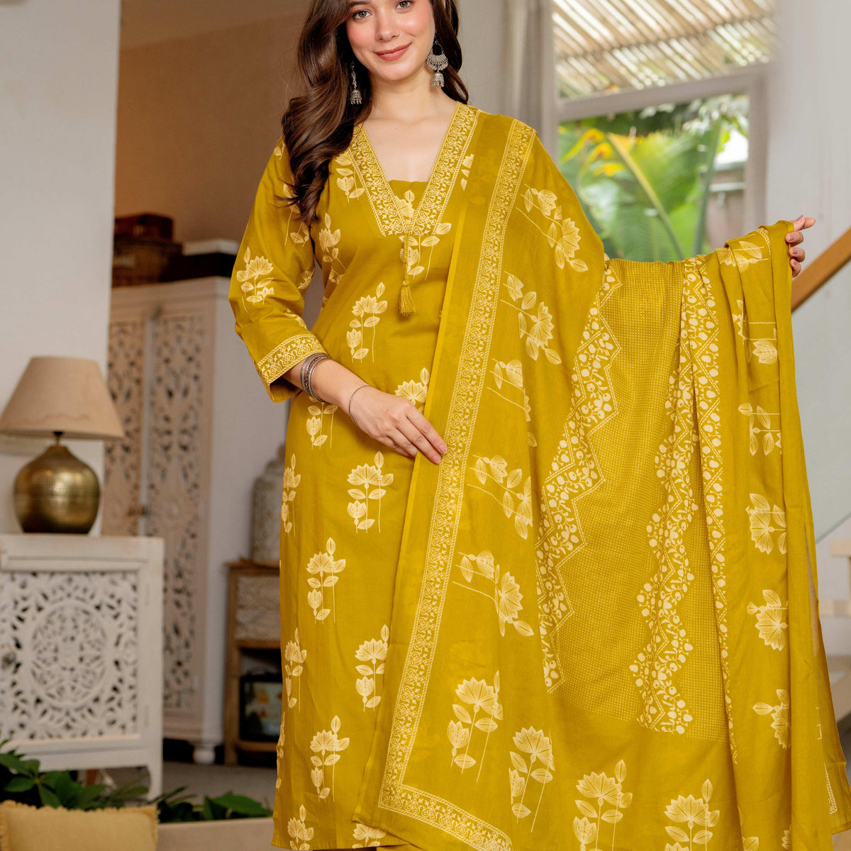 Gekha cotton Straight Kurta Set with Palazzo Pants & Dupatta|Ethnic wear|Kurta Set for Women