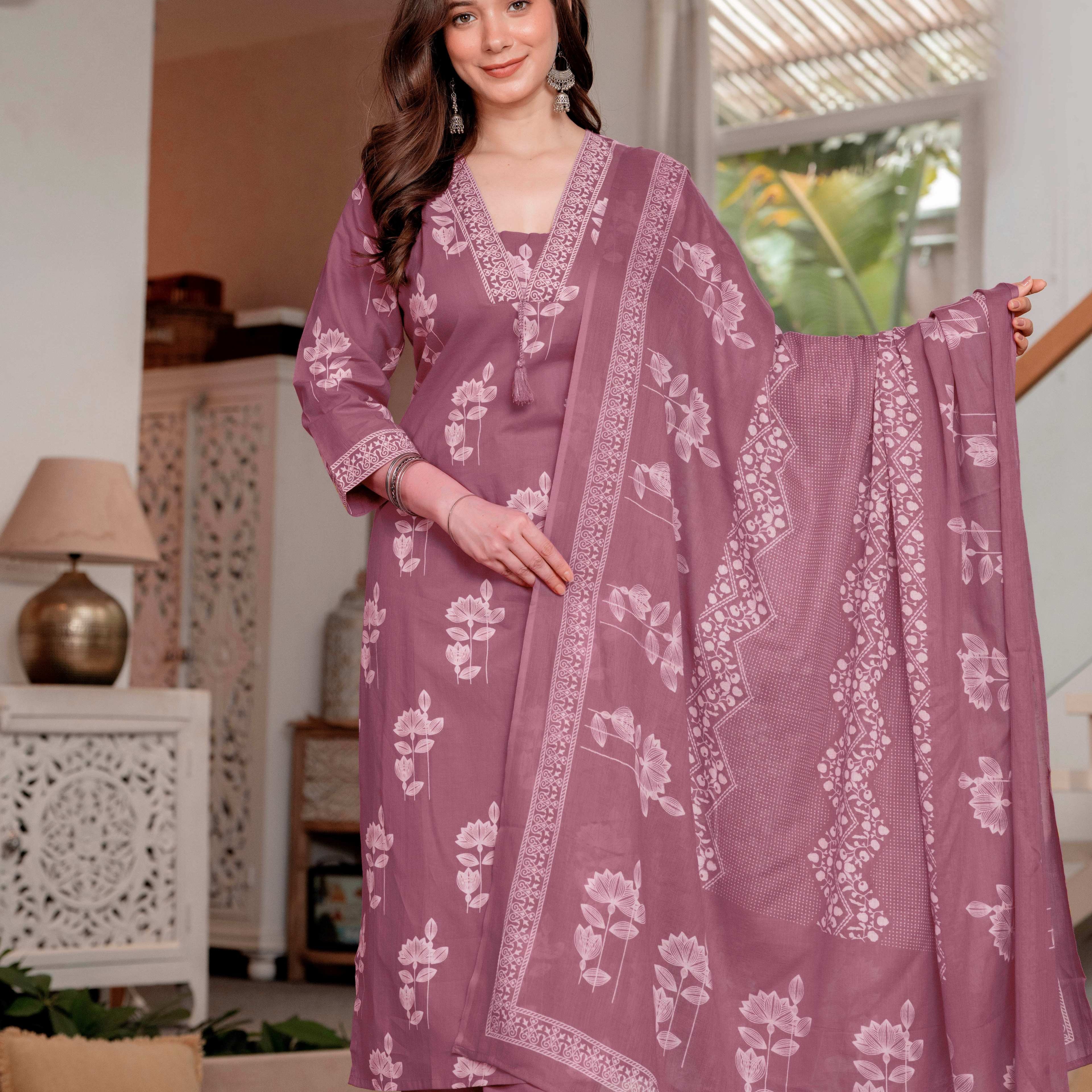 Gekha cotton Straight Kurta Set with Palazzo Pants & Dupatta|Ethnic wear|Kurta Set for Women
