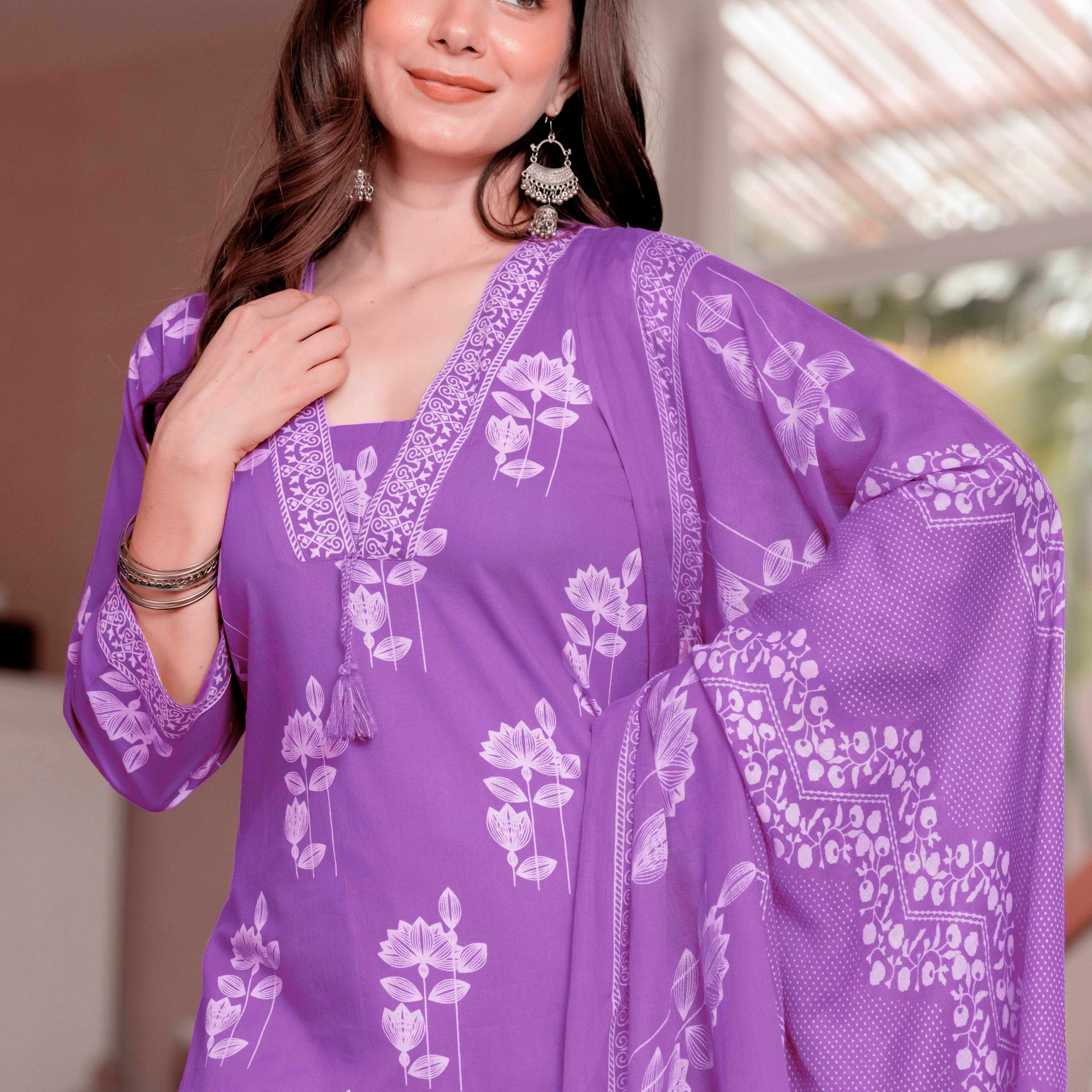 Gekha cotton Straight Kurta Set with Palazzo Pants & Dupatta|Ethnic wear|Kurta Set for Women