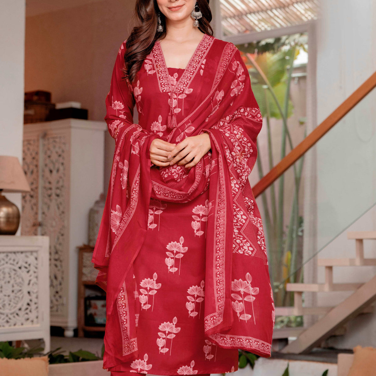 Gekha cotton Straight Kurta Set with Palazzo Pants & Dupatta|Ethnic wear|Kurta Set for Women