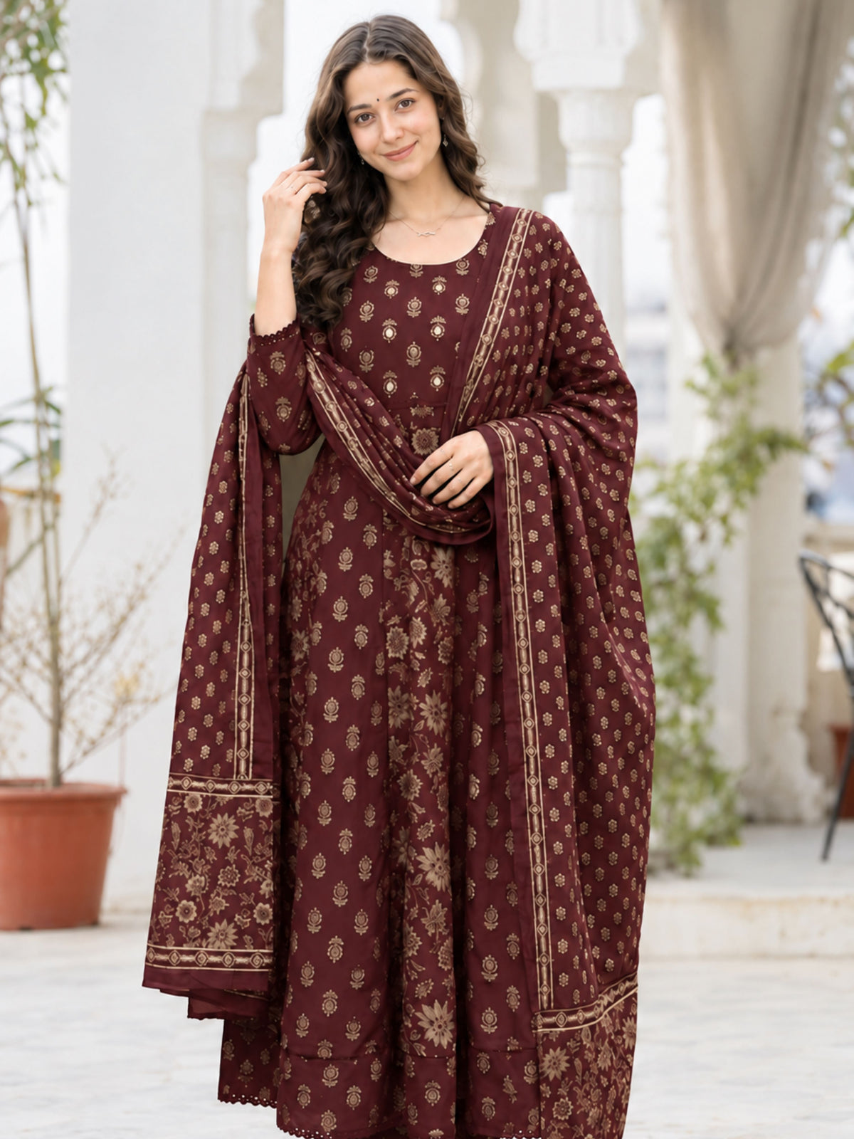 GEKHA Women's Printed Flared Kurta Pant with Dupatta Set |Floral Ethnic Suit Set |Kurta for Festive, Casual & Office Wear