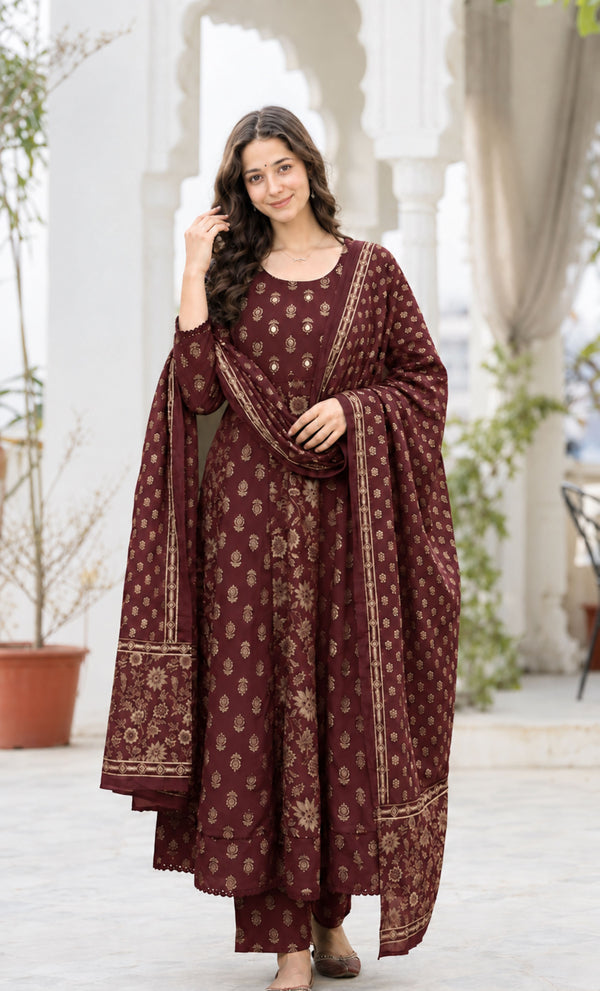 GEKHA Women's Printed Flared Kurta Pant with Dupatta Set |Floral Ethnic Suit Set |Kurta for Festive, Casual & Office Wear