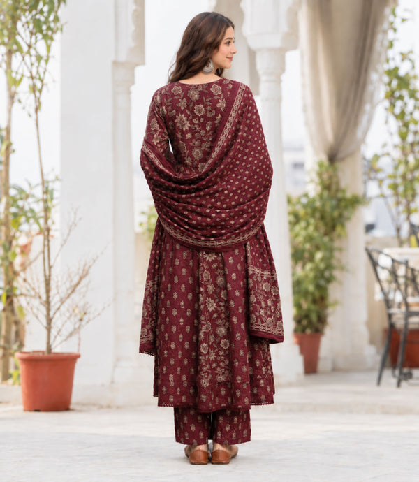 GEKHA Women's Printed Flared Kurta Pant with Dupatta Set |Floral Ethnic Suit Set |Kurta for Festive, Casual & Office Wear