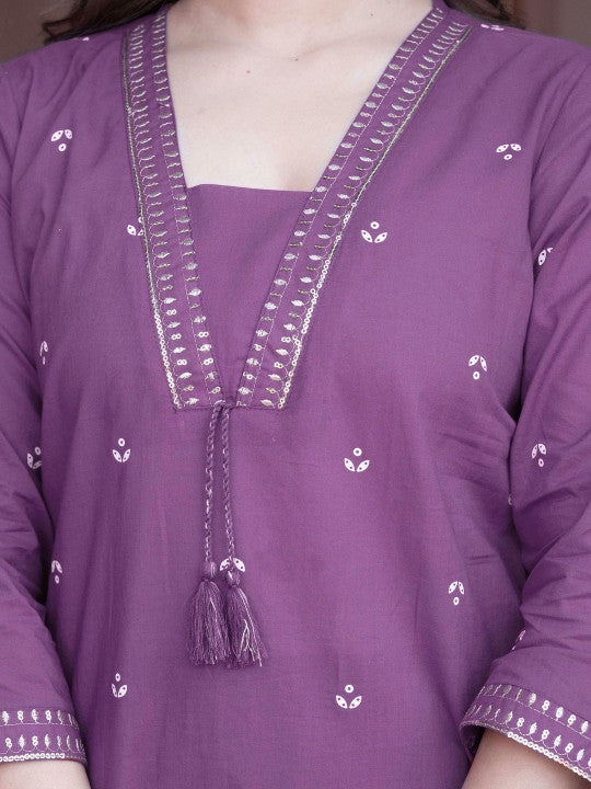 Women's Pure Cotton Printed Straight Kurta Set with Palazzo Pants & Dupatta