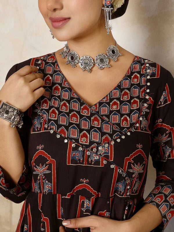 Ethnic Motifs Printed Mirror Work Pure Cotton Kurta With Trousers With Dupatta