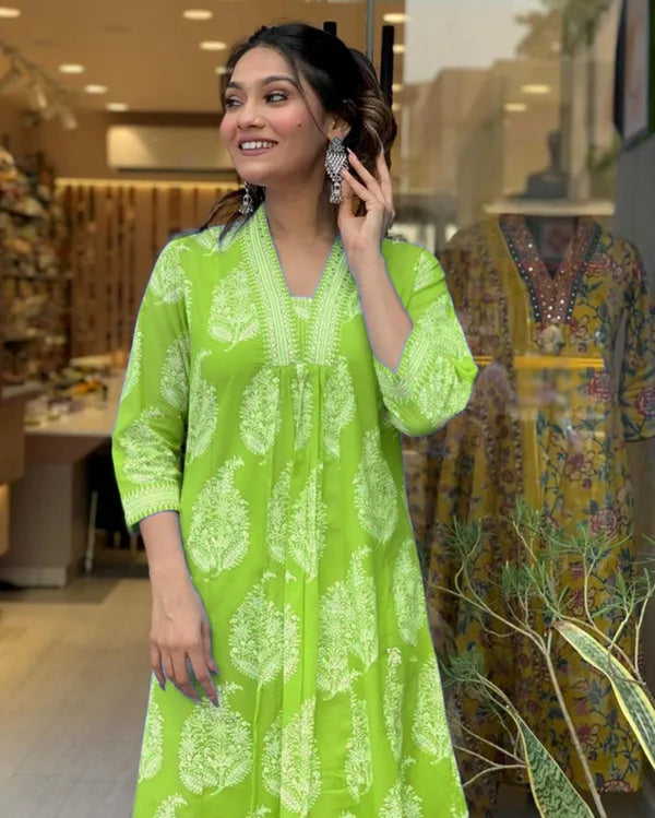 Women's Rayon Blend Anarkali Printed Kurta with Pant & Dupatta