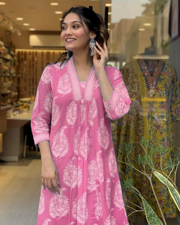 Women's Rayon Blend Anarkali Printed Kurta with Pant & Dupatta