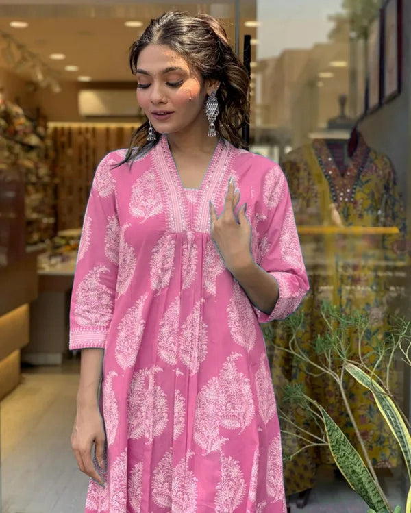 Women's Rayon Blend Anarkali Printed Kurta with Pant & Dupatta