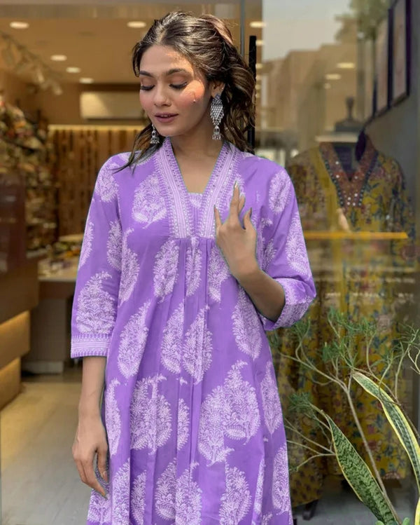 Women's Rayon Blend Anarkali Printed Kurta with Pant & Dupatta