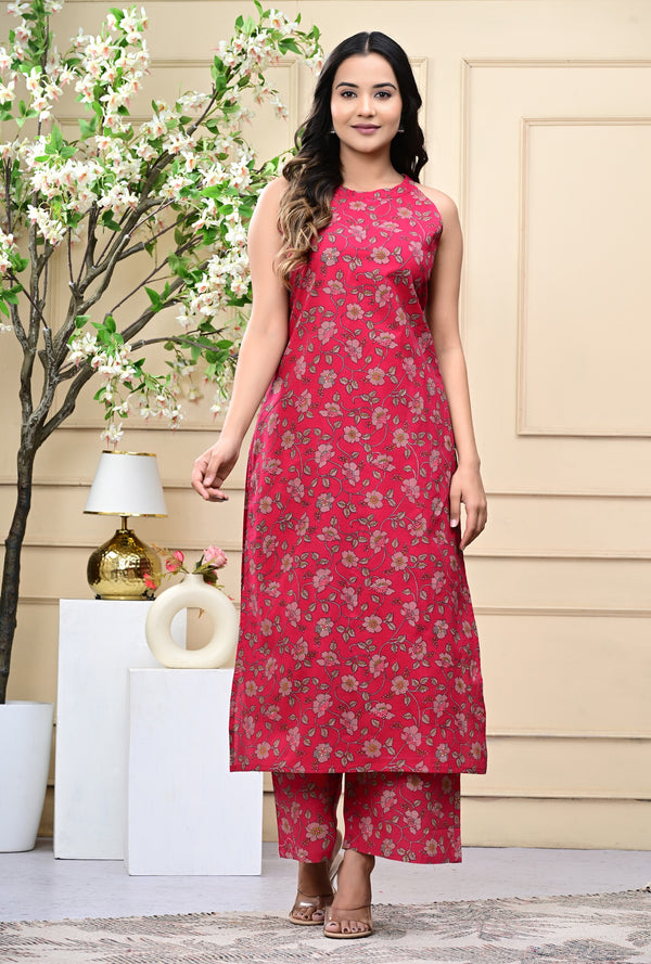 Floral Printed Pure Cotton Kurta with Palazzos