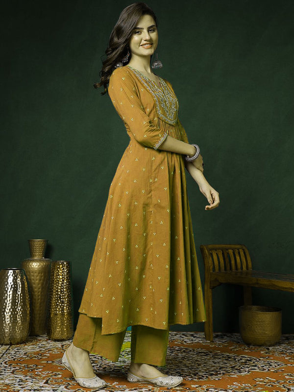 Women’s 100% Pure Cotton Anarkali Kurta Set with Pant & Dupatta