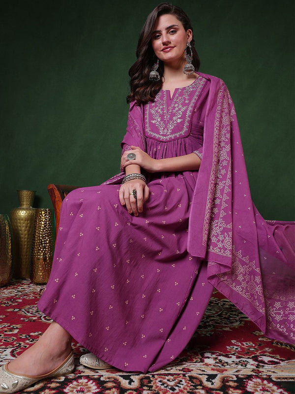 Women’s 100% Pure Cotton Anarkali Kurta Set with Pant & Dupatta