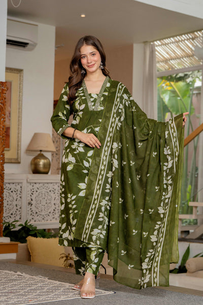 GEKHA Women’s Cotton Printed straight Kurta Set with Pants & Dupatta | Elegant Ethnic Wear for Women | Floral Print | Comfortable Suit Set