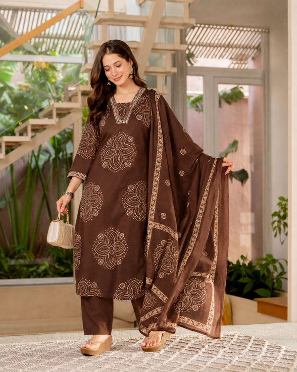 GEKHA Women's Pure Cotton Straight Kurta Set with Palazzo Pants & Dupatta|Ethnic wear|Kurta Set for Women