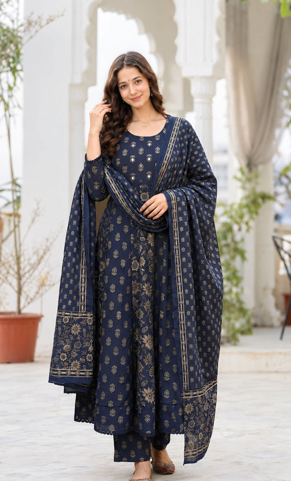 GEKHA Women's Printed Flared Kurta Pant with Dupatta Set |Floral Ethnic Suit Set |Kurta for Festive, Casual & Office Wear