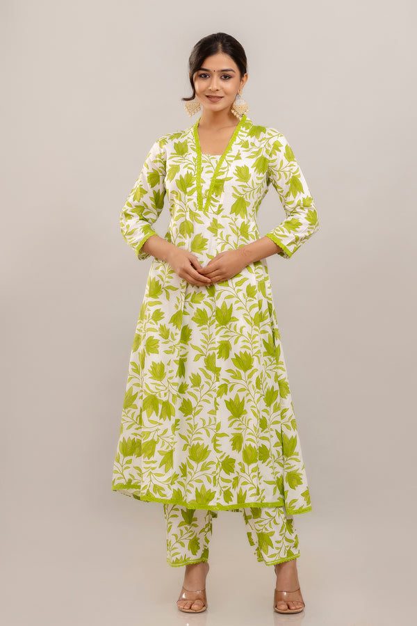 PARTHVI Women's Printed Anarkali Kurta With Palazzo & Dupatta Set