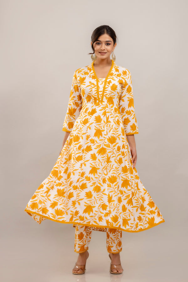 PARTHVI Women's Printed Anarkali Kurta With Palazzo & Dupatta Set