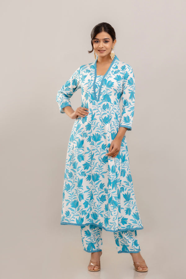 PARTHVI Women's Printed Anarkali Kurta With Palazzo & Dupatta Set