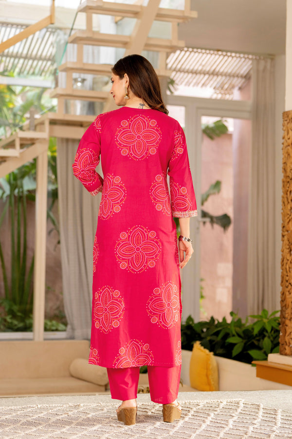 Pure Cotton Straight Kurta Set with Palazzo Pants & Dupatta