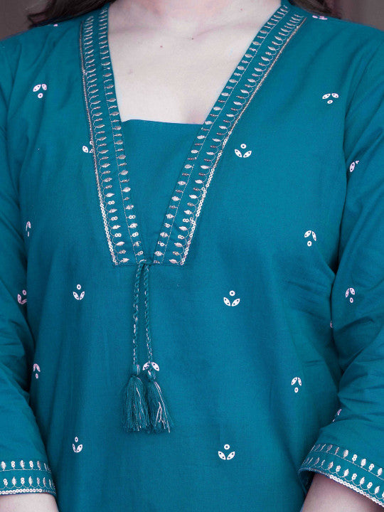 Women's Pure Cotton Printed Straight Kurta Set with Palazzo Pants & Dupatta